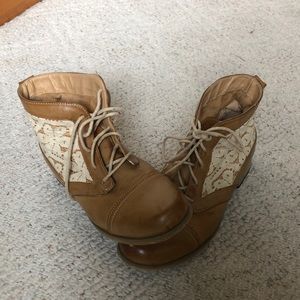 XOXO Tan Boots with White Lace